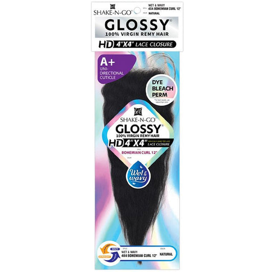 Shake N Go Glossy 100% Virgin Remy Hair HD 4x4 Hand-Tied Lace Closure - BOHEMIAN CURL 12 - Wet & Wavy
