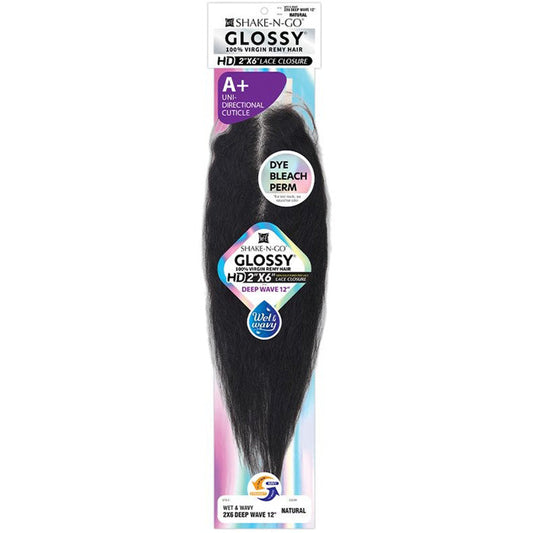 Shake N Go Glossy 100% Virgin Remy Hair HD 2x6 Hand-Tied Lace Closure - DEEP WAVE 12 - Wet & Wavy