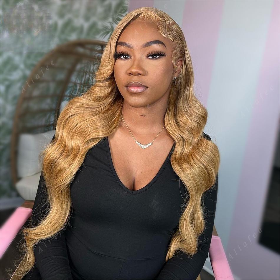 Honey Blonde 13x4 HD Transparent Lace Front Wig #27 Blonde Colored Human Hair Frontal Wig