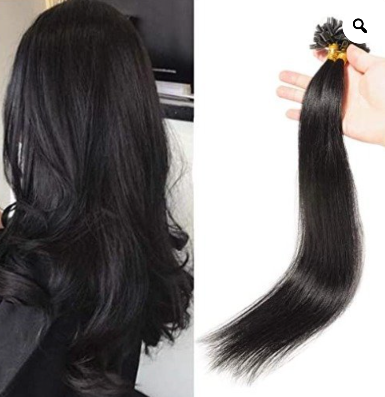 U Tip Hair Extensions Human Hair Color 1 Jet Black Fusion Nail Tip Hair Extensions Real Remy Hair 20 Inch  1 Gram Per Strand 20 Strand