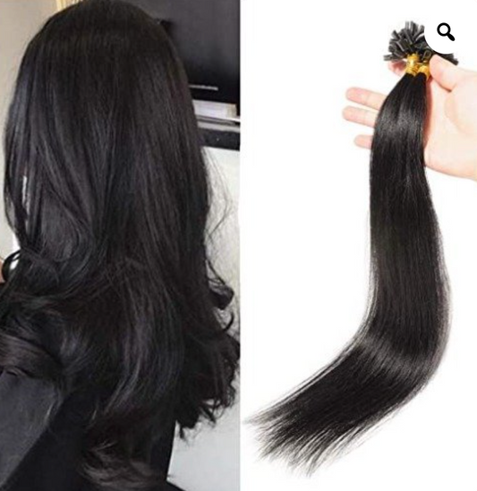U Tip Hair Extensions Human Hair Color 1 Jet Black Fusion Nail Tip Hair Extensions Real Remy Hair 20 Inch  1 Gram Per Strand 20 Strand