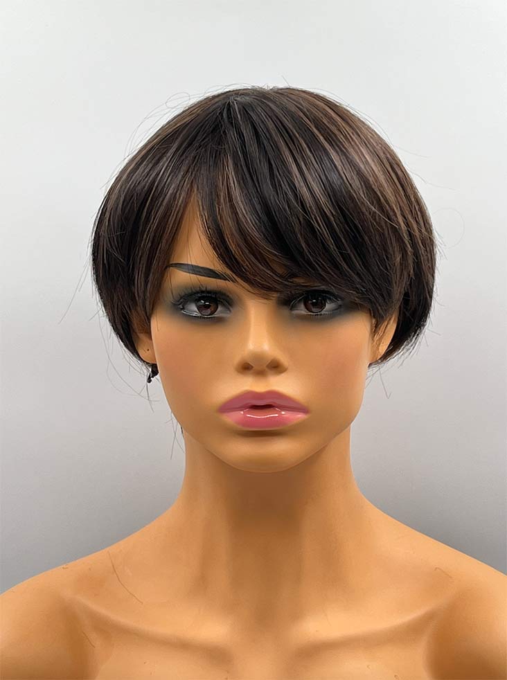 JBEXTENSION 8 Inches Pixie Cut Black Mix Brown Color Wig LILLIAN