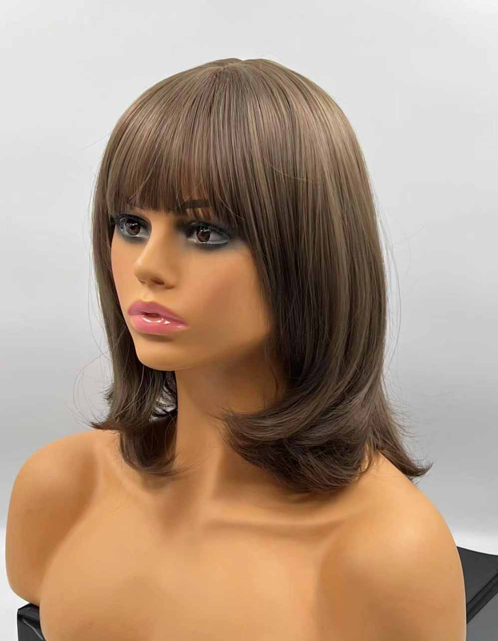JBEXTENSION 12 Inches Short Bob Brown Hair Wig With Bangs LILY