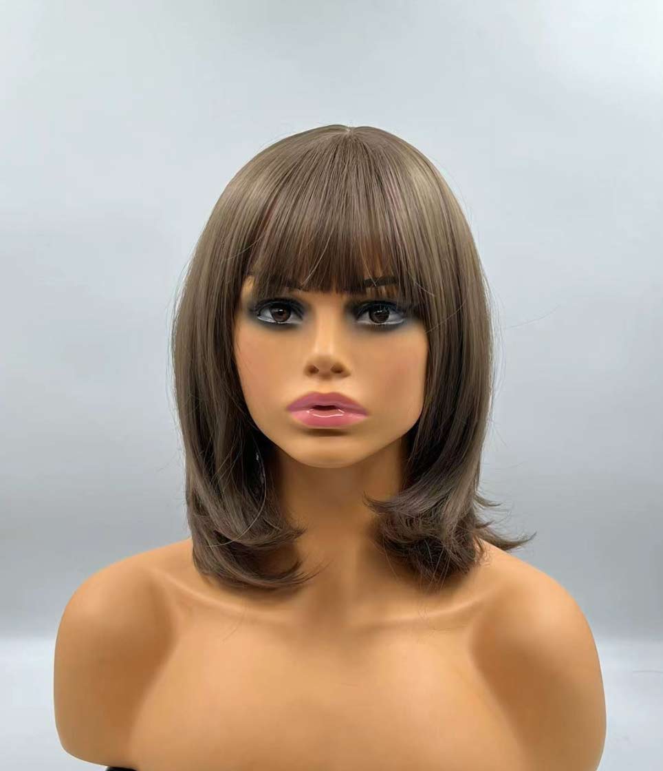 JBEXTENSION 12 Inches Short Bob Brown Hair Wig With Bangs LILY