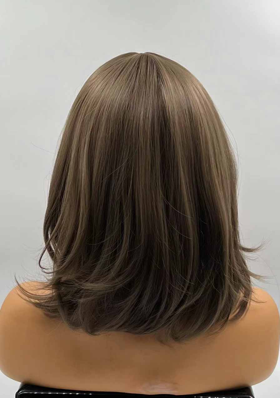 JBEXTENSION 12 Inches Short Bob Brown Hair Wig With Bangs LILY