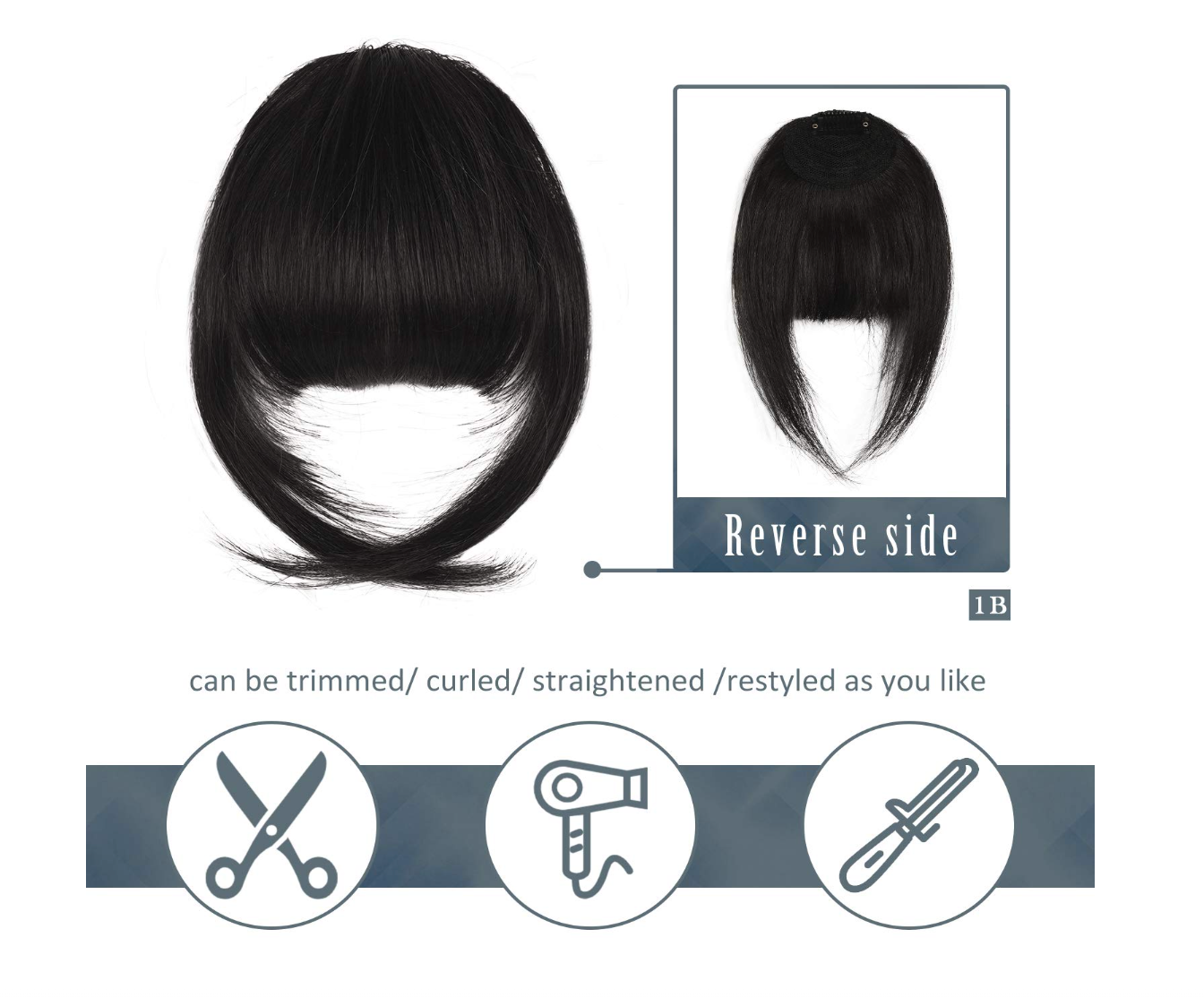 JBEXTENSION Clip in Bangs,  100% Human Hair Bangs Extensions French Bangs with Temples Clip on Fringe Bangs Real Hair for Women Natural Color Washable/Dyeable