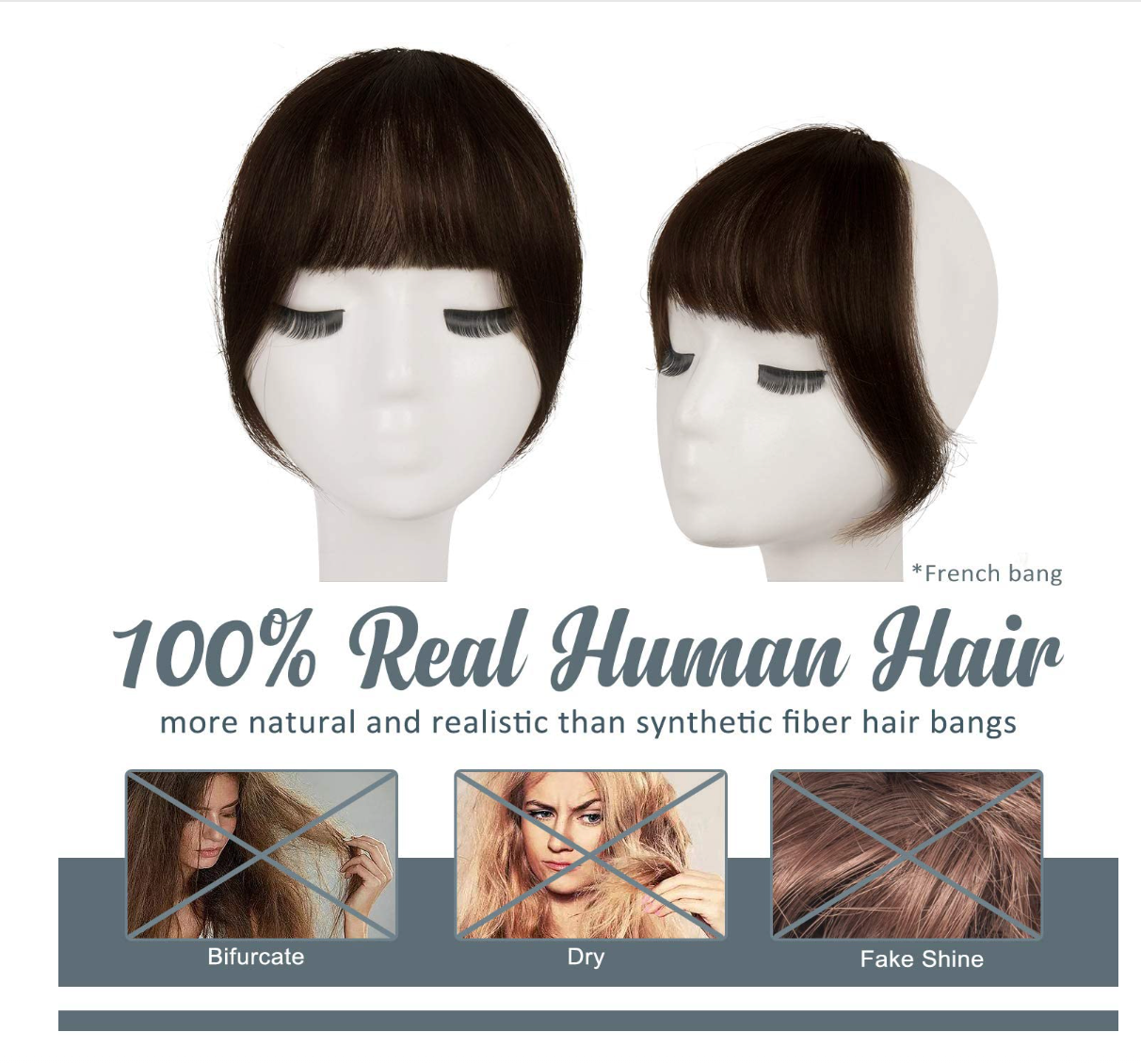 JBEXTENSION Clip in Bangs,  100% Human Hair Bangs Extensions French Bangs with Temples Clip on Fringe Bangs Real Hair for Women Natural Color Washable/Dyeable