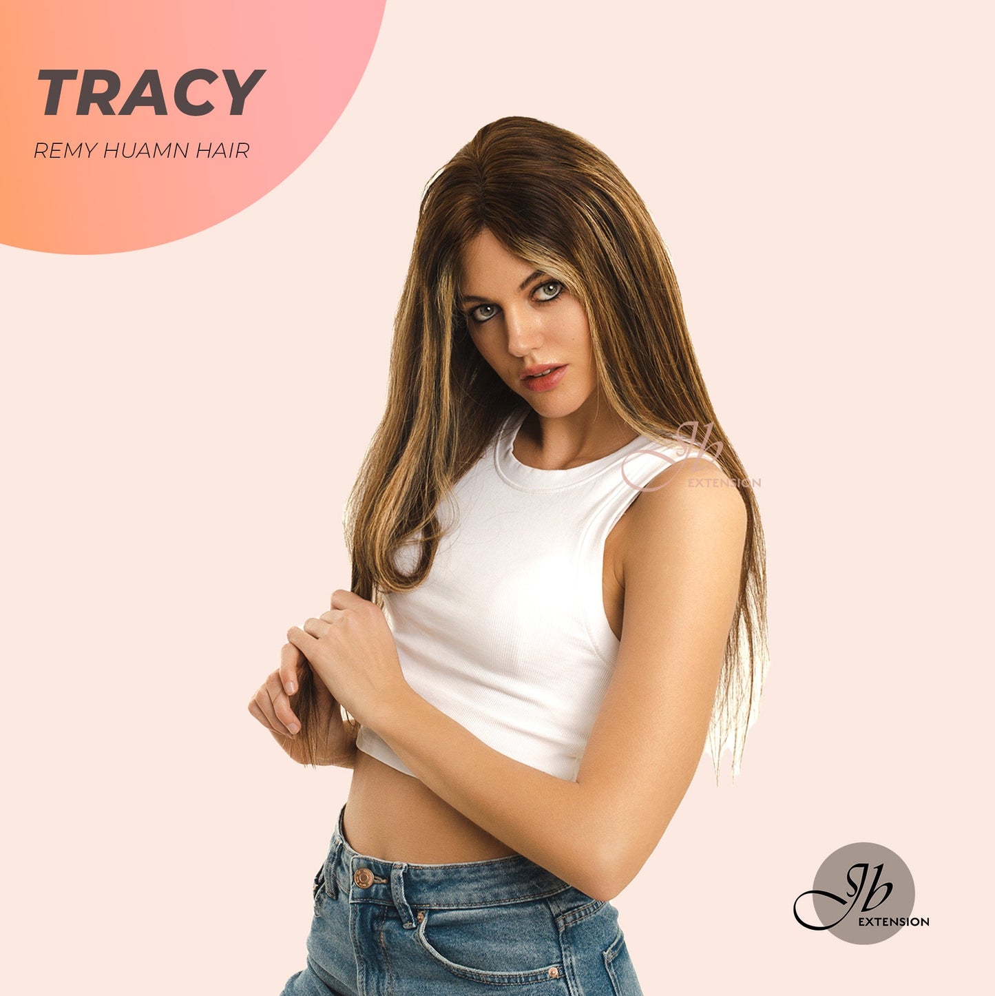 JBEXTENSION 18 Inches Straight Dark Brown With Highlight TRACY Women Wig REAL (GLUELESS)