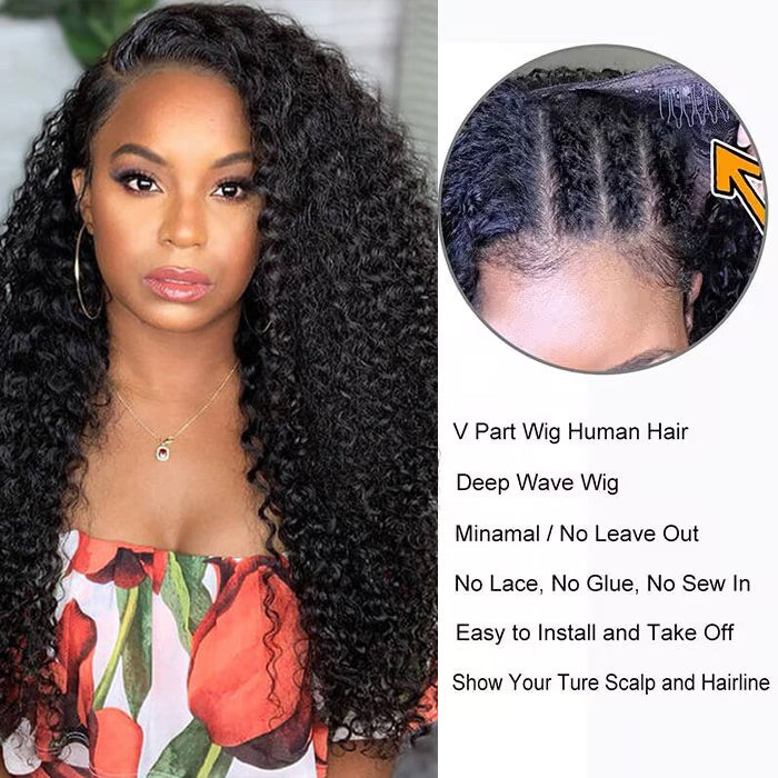 Glueless V/U Part Jerry Curly Wig No Leave Out Affordable Human Hair Wig Beginner Friendly