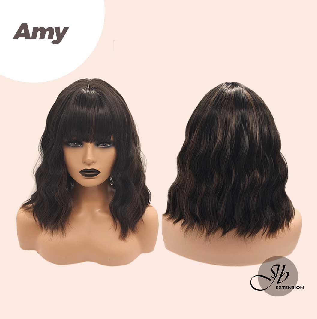 JBEXTENSION 14 Inches Short Wave Black With Brown Highlight Wig AMY