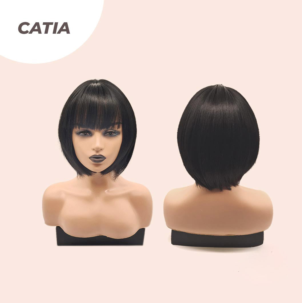 JBEXTENSION 10 Inches Short Bob Cut Black Wig CATIA