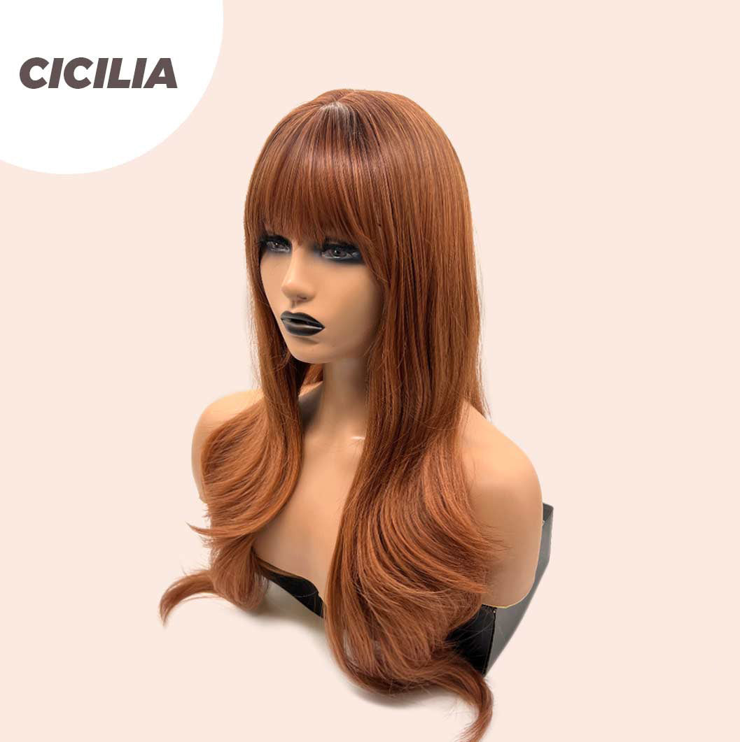 JBEXTENSION 26 Inches Curly Copper Fashion Wig With Bangs CICILIA