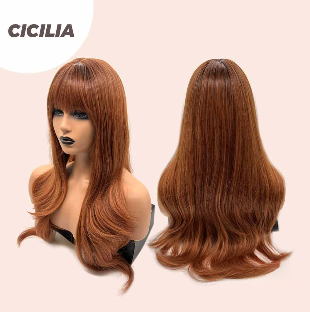 JBEXTENSION 26 Inches Curly Copper Fashion Wig With Bangs CICILIA