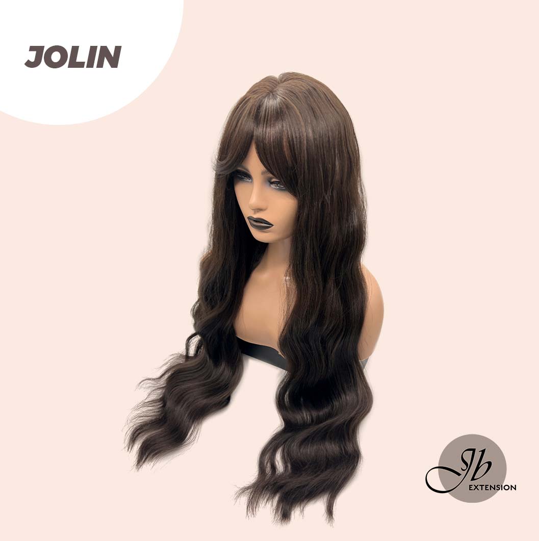 JBEXTENSION 32 Inches Extra Long Body Wave Nature Brown Wig With Bangs JOLIN