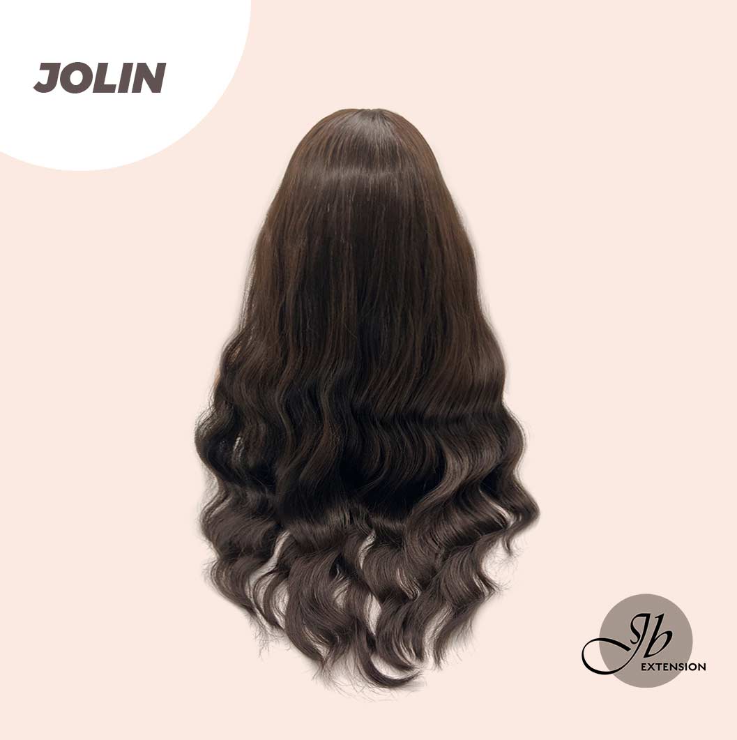 JBEXTENSION 32 Inches Extra Long Body Wave Nature Brown Wig With Bangs JOLIN