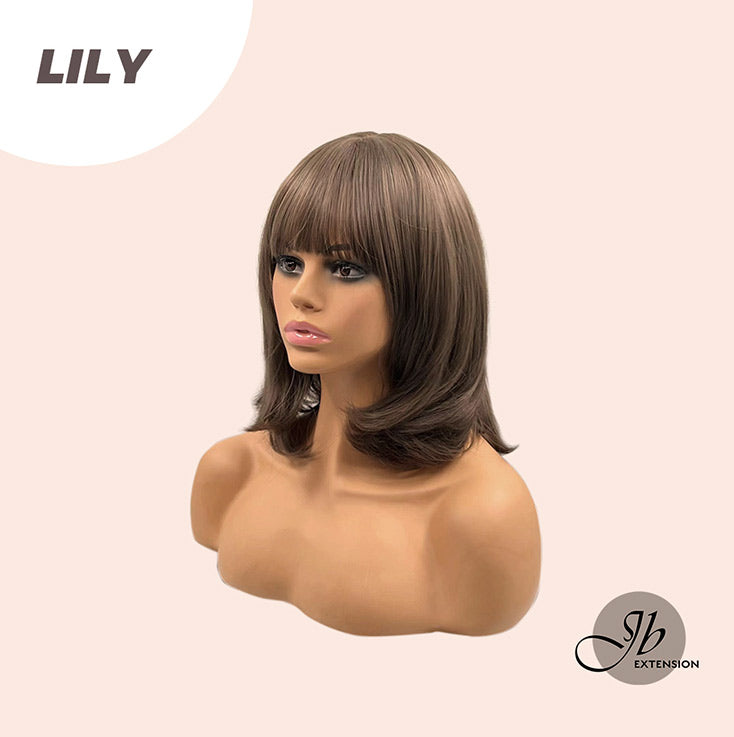 JBEXTENSION 12 Inches Short Bob Brown Hair Wig With Bangs LILY