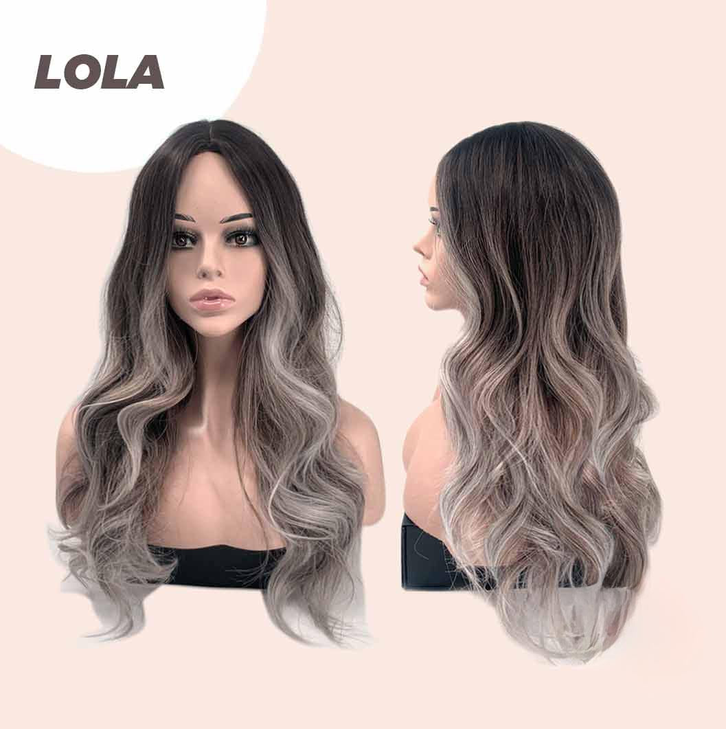 JBEXTENSION 25 Inches Long Curly Dark Brown With Grey Meches Hair Wig LOLA