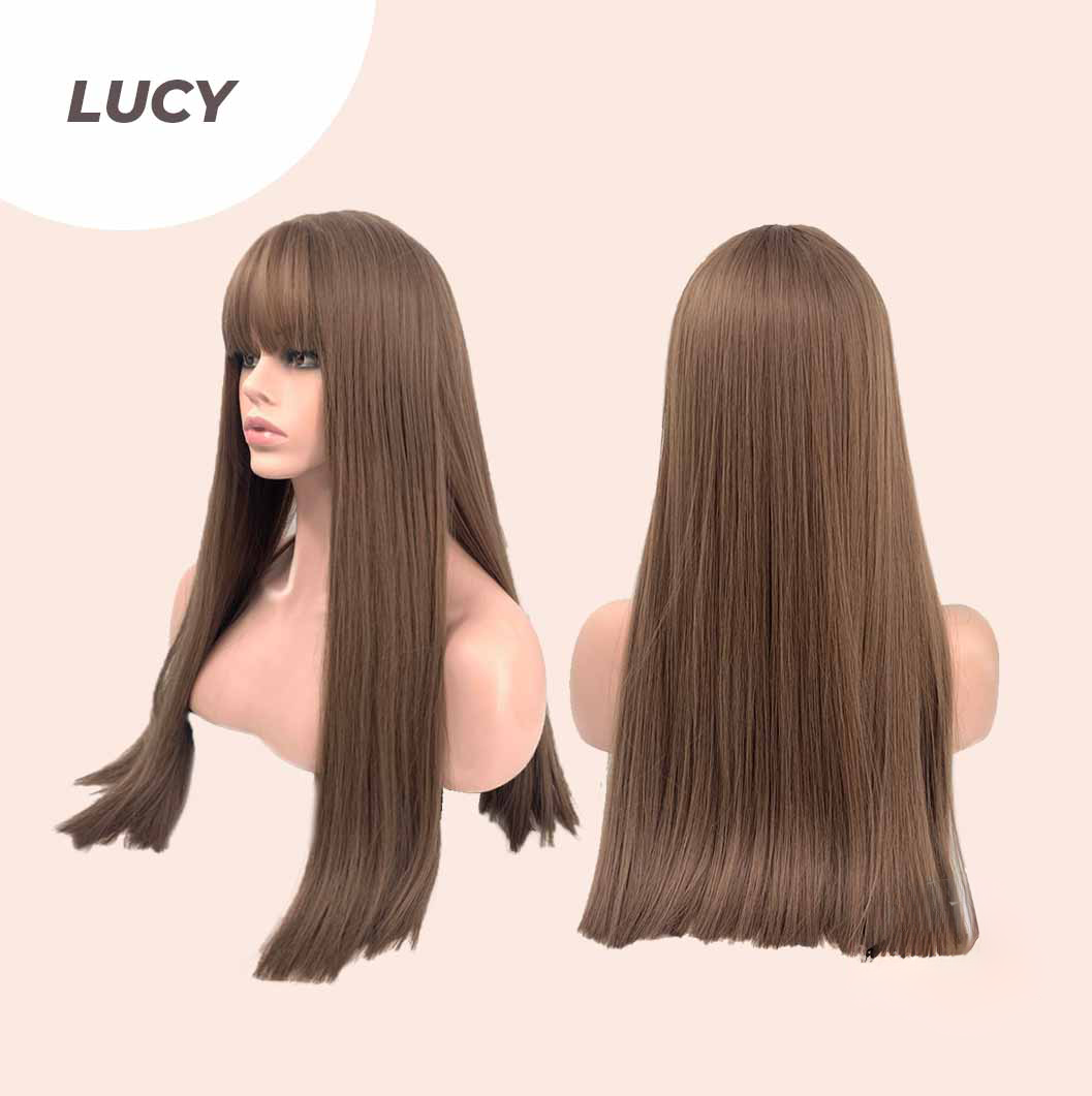 JBEXTENSION 24 Inches Nature Straight Ombre Light Brown Wig With Bangs LUCY