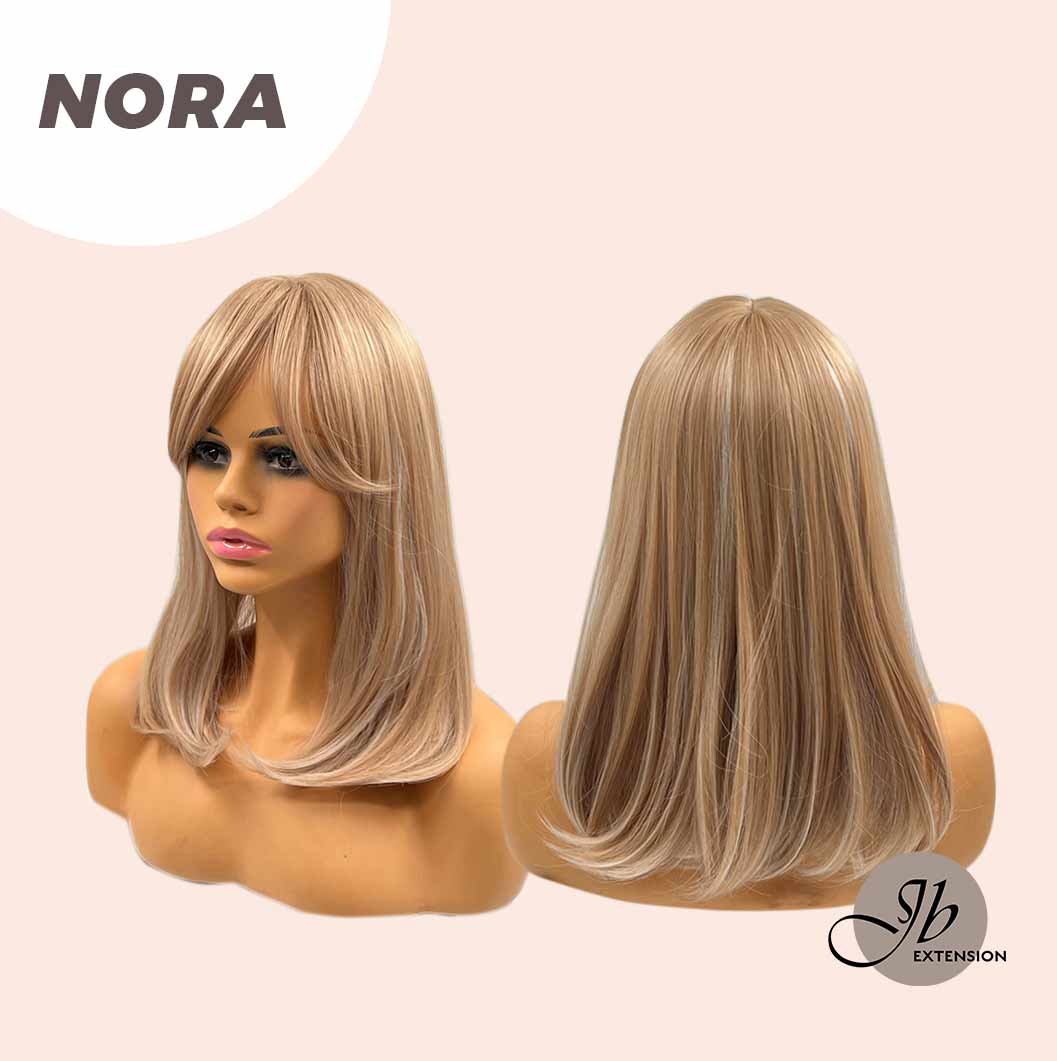 JBEXTENSION 16 Inches Scalpiana Blonde With Platinum Highlight 3.5X4 Hard Silky Top Natural Scalp Effect Wig With Bangs NORA SILKY TOP
