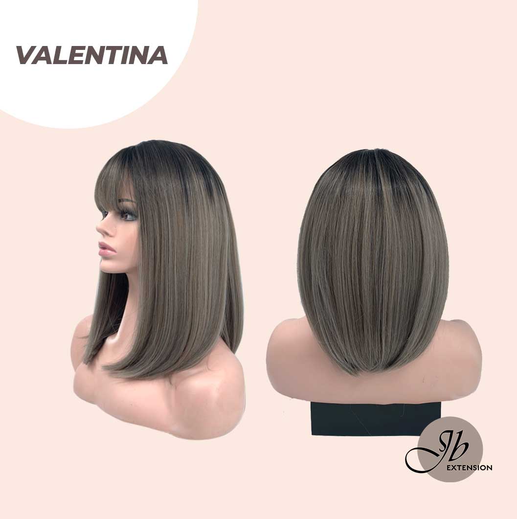 JBEXTENSION 16 Inches Short Bob Ombre Brown Ash Blonde Wig With Bangs VALENTINA