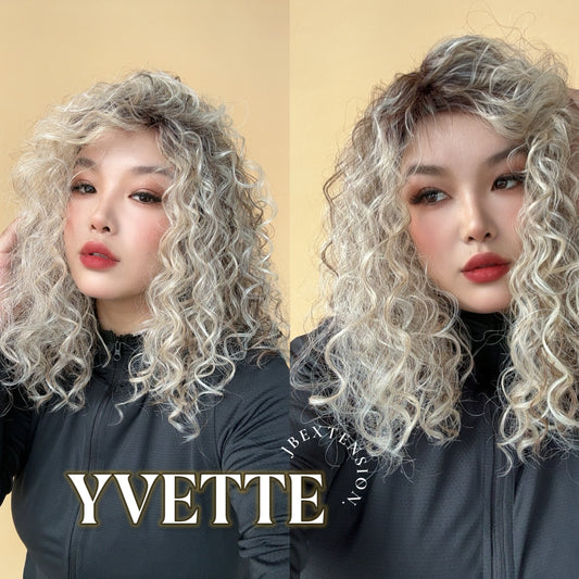 JBEXTENSION 14 Inches Extra Curly Blonde with Brown Highlight Wig Women Fashion Full Machine Wig YVETTE【PLUS PERMATEASE】【BENDY EAR TABS】
