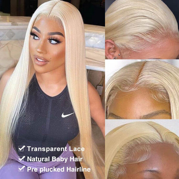 #613 Blonde Glueless Pull Go Drawstring Wigs Silky Straight 13x6 Full Lace Front Wig