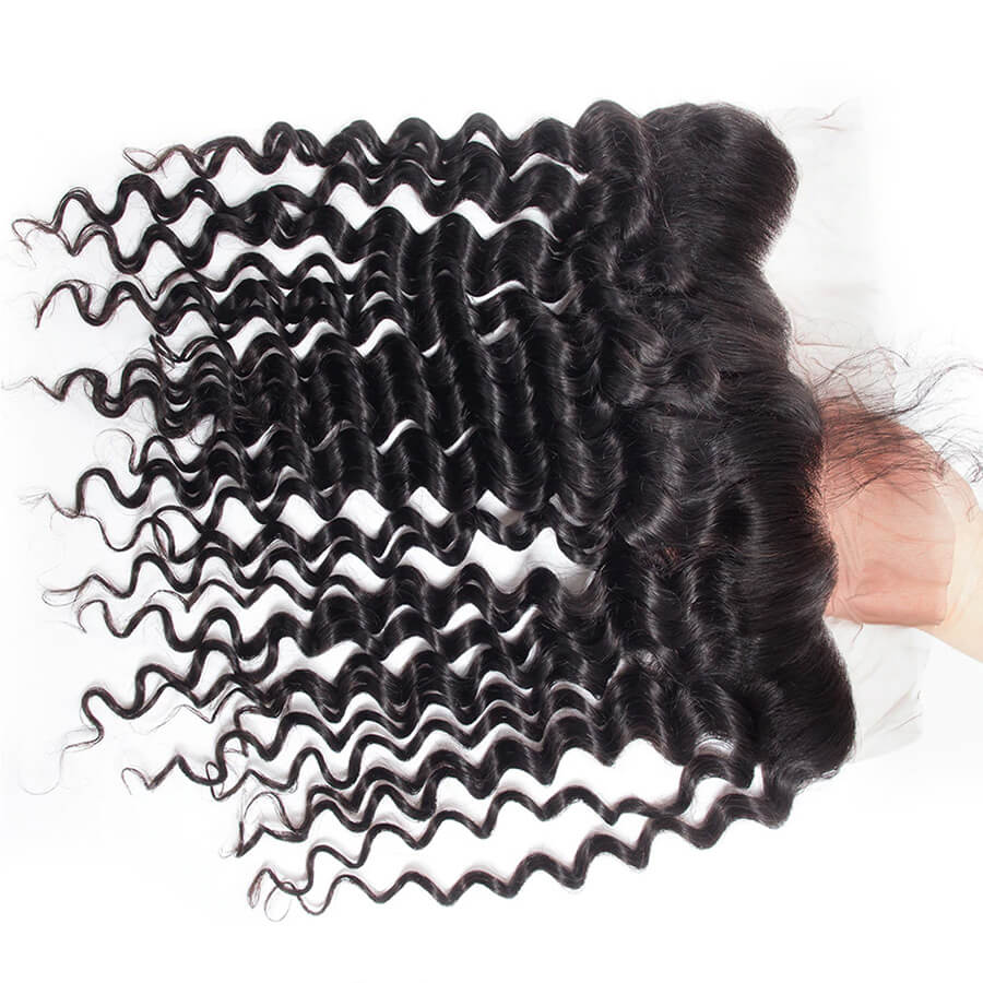 Malaysian Deep Wave 4 Bundles With 13X4 Ear To Ear Lace Frontal Natural Color