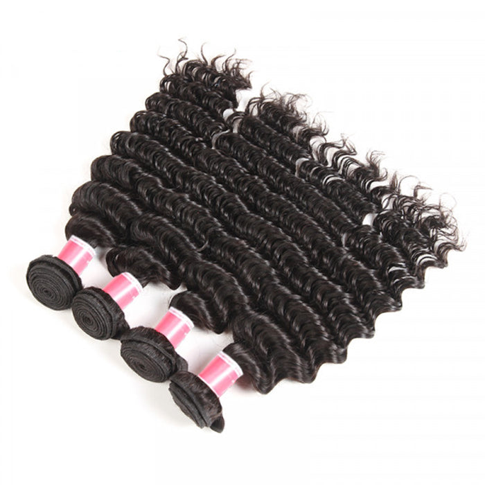 Malaysian Deep Wave 3/4 Bundle Deals Unprocessed Virgin Human Hair Bundles Natural Black Color