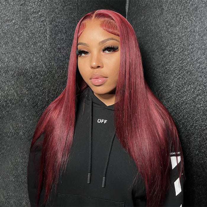 99J Burgundy Color Glueless 5x5 HD Lace Closure Wigs Human Hair 180% Density