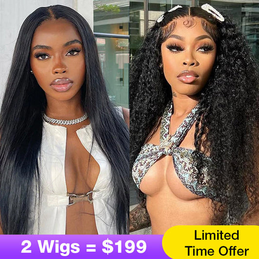 2Wigs = $199 | Jerry Curly & Silky Straight 8x5 HD Lace Glueless Wig Ultra Natural & Bleached for Effortless Styling