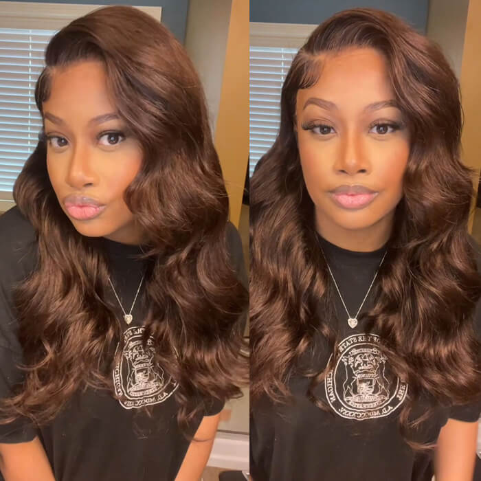 2Wigs = $189 | Glueless Straight Wig + Glueless Body Wave Wig #4 Chocolate Brown Color