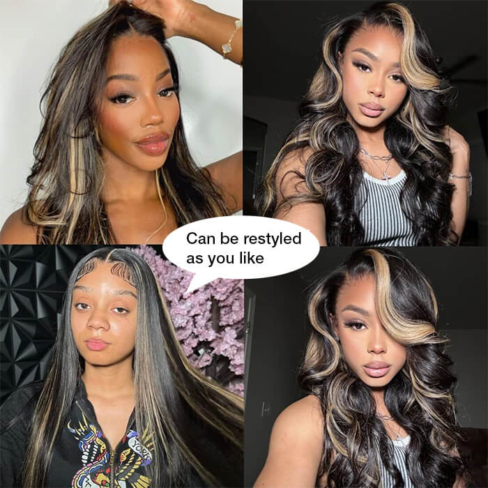 M1B/27 Balayage Highlight 13x6 Glueless HD Lace Front Wig Body Wave Pre Plucked Colored Human Hair Wigs