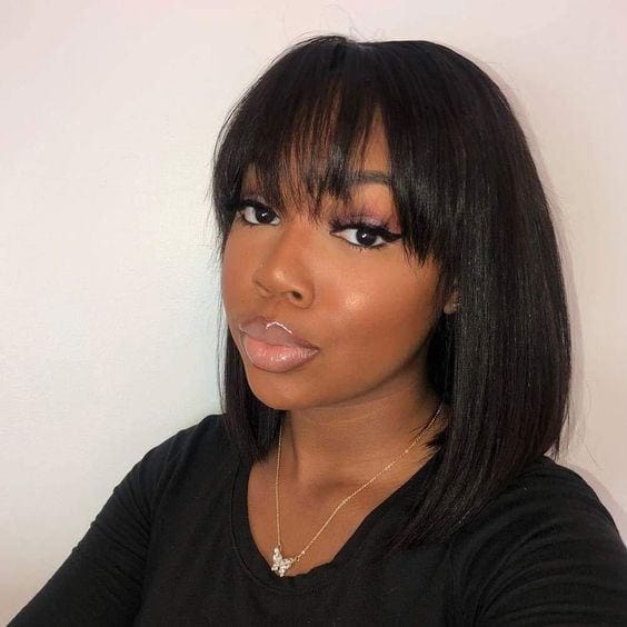 Curly Short Bob Wig With Bangs None Lace Full Machinemade Human Hair Wigs Glueless Beginner Friendly