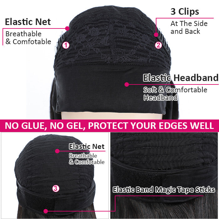 #99J Sugar Plum Color Headband Wig 100% Human Hair With Black Root | Throw On & Go