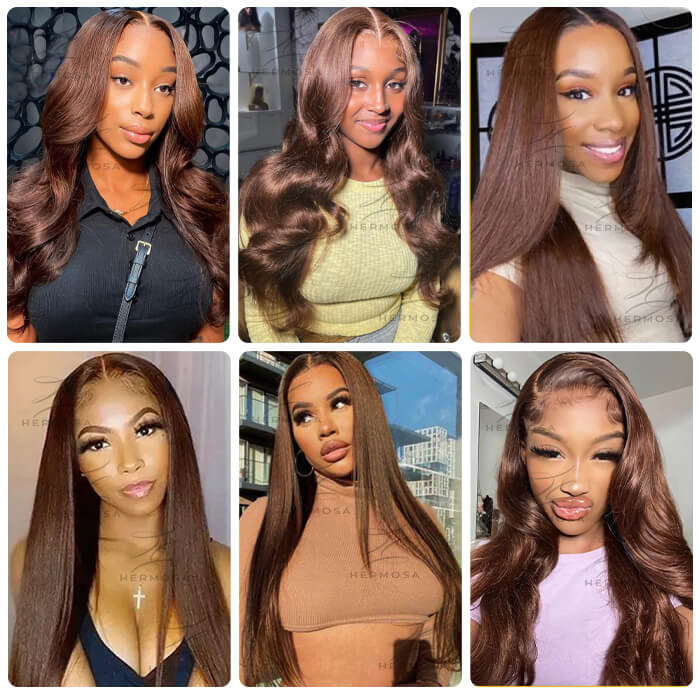 #4 Chocolate Brown 4x4/5x5 Invisible HD Lace Closure Human Hair Wigs With Pre Plucked Natural Hairline