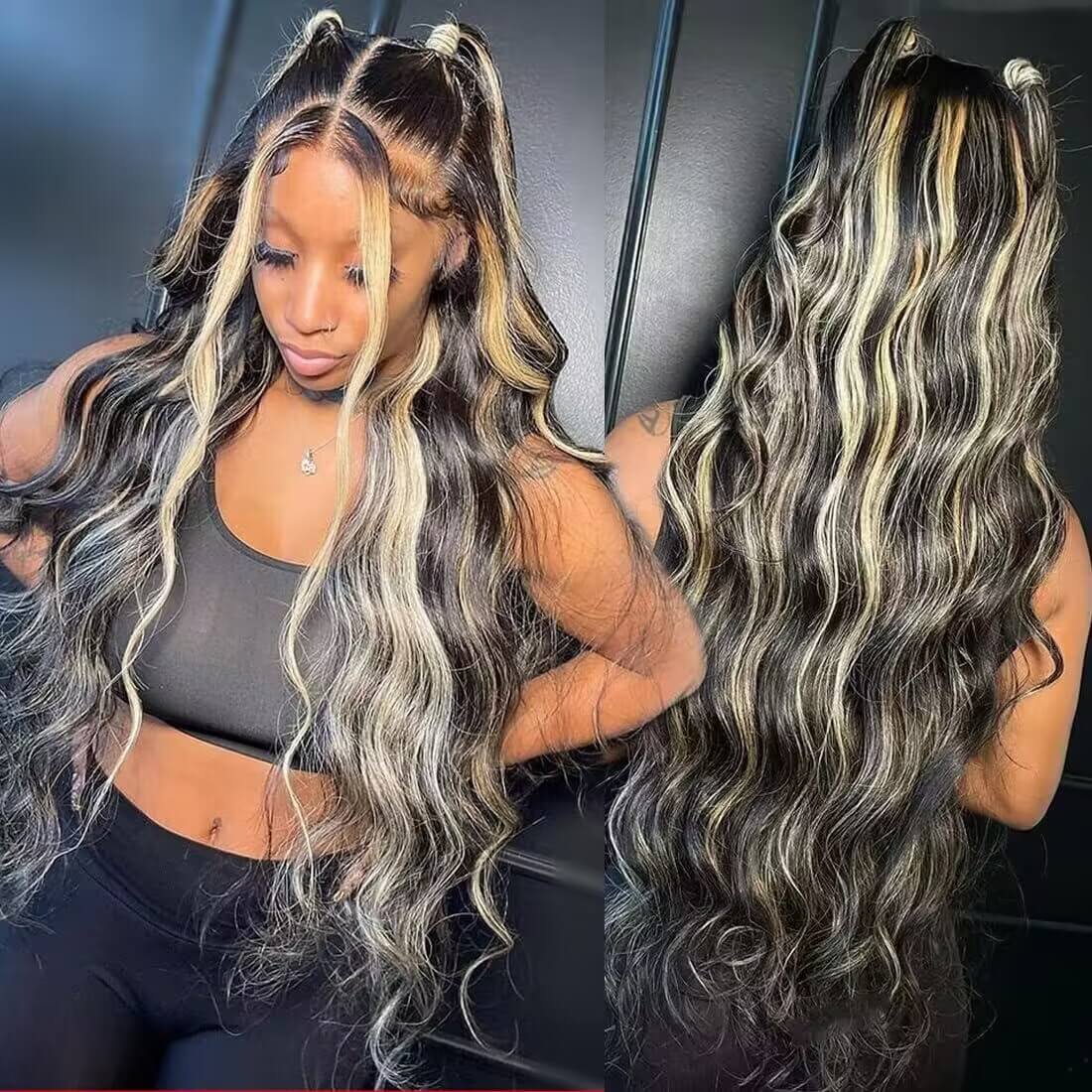 M1B/27 Balayage Highlight 13x6 Glueless HD Lace Front Wig Body Wave Pre Plucked Colored Human Hair Wigs