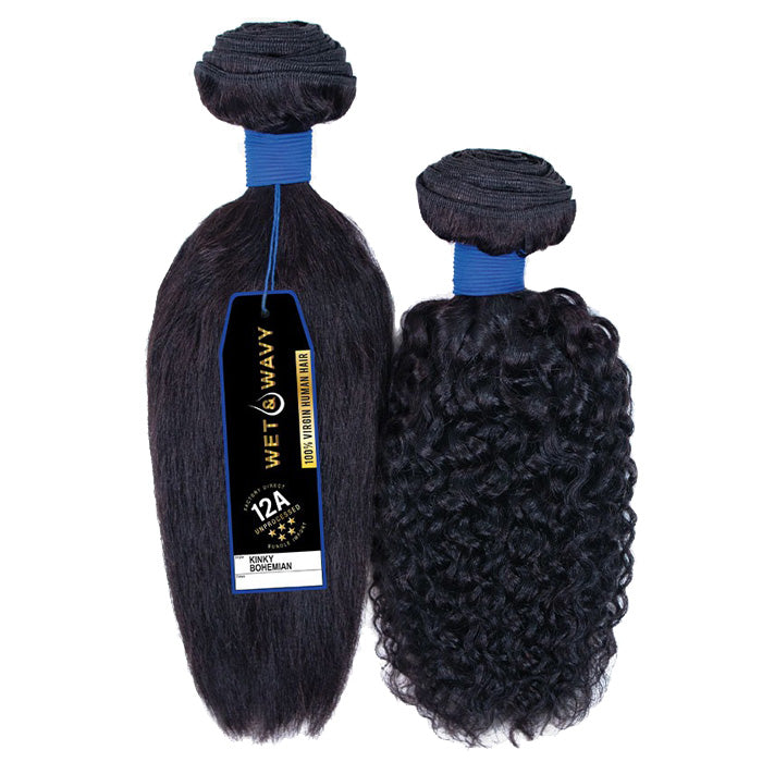 Sensationnel Bare & Natural Unprocessed Virgin Human Hair Wet & Wavy Weave - 12A KINKY BOHEMIAN 10" - 18"