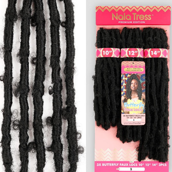Janet Collection Nala Tress Crochet Braid Handmade Strand Bob Style - 3X BUTTERFLY FAUX LOCS 10/12/14 3 PCS