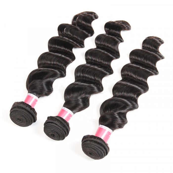 Malaysian Loose Deep Wave 3/4 Bundle Deals Unprocessed Virgin Human Hair Bundles Natural Black Color