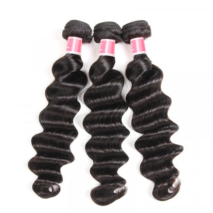 Malaysian Loose Deep Wave 3/4 Bundle Deals Unprocessed Virgin Human Hair Bundles Natural Black Color