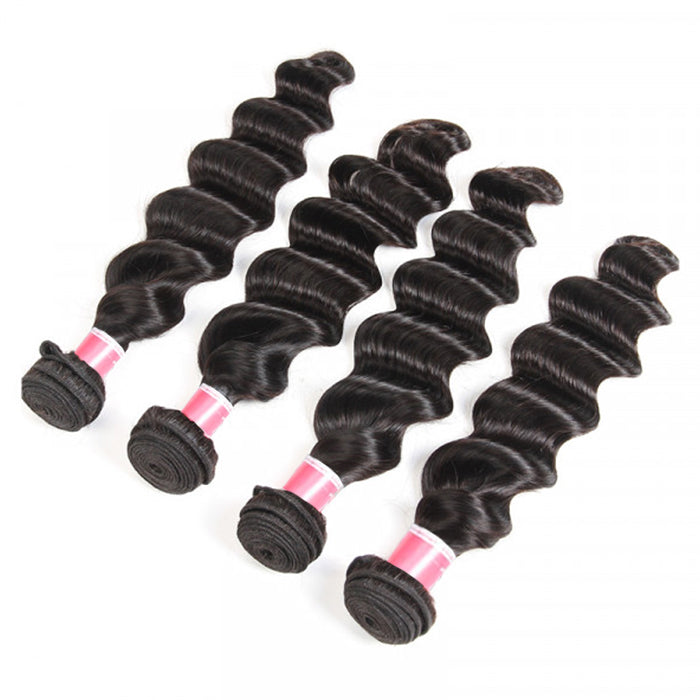 Malaysian Loose Deep Wave 3/4 Bundle Deals Unprocessed Virgin Human Hair Bundles Natural Black Color