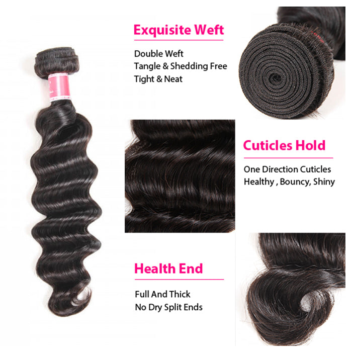 Malaysian Loose Deep Wave 3/4 Bundle Deals Unprocessed Virgin Human Hair Bundles Natural Black Color