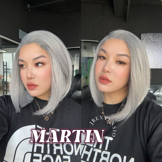 JBEXTENSION 12 Inches Bob Cut Grey 13X3 Lace Pre-Cut Free Part Frontlace Wig MARTIN