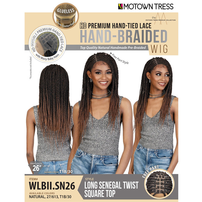 Motown Tress Glueless HD Hand-Braided Full Lace Wig - LONG SENEGAL TWIST SQUARE TOP - WLBII.SN26