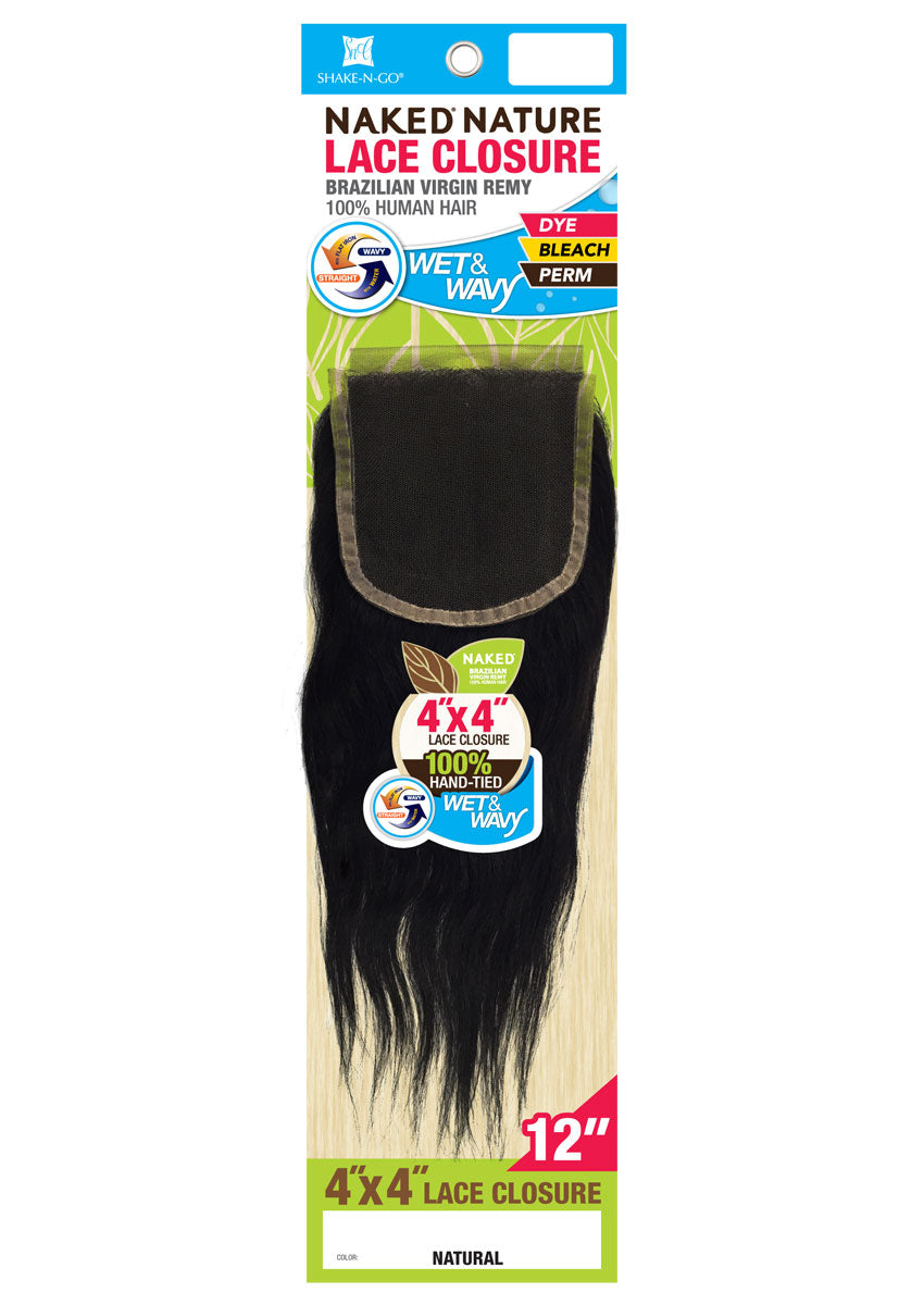 Shake-N-Go Naked Nature 100% Brazilian Remy Hair WET & WAVY Lace Closure 4X4 DEEP WAVE 12 - 16 Inch