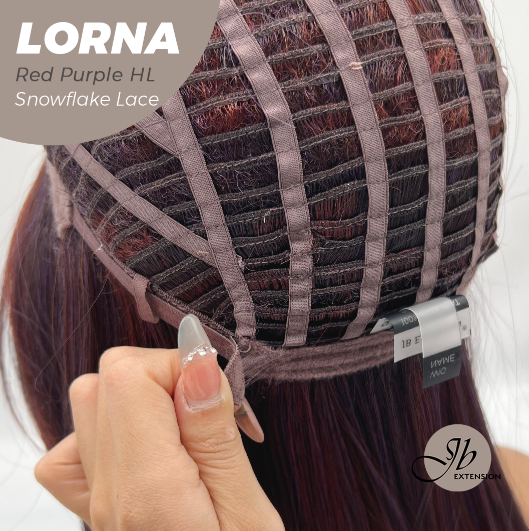 [PRE-ORDER] JBEXTENSION 18 Inches Red Purple Highlight Curly Pre-Cut Snowflake Lace Frontlace Glueless Wig LORNA SNOWFLAKE RED PURPLE HIGHLIGHT【PERMATEASE】【BENDY EAR TABS】