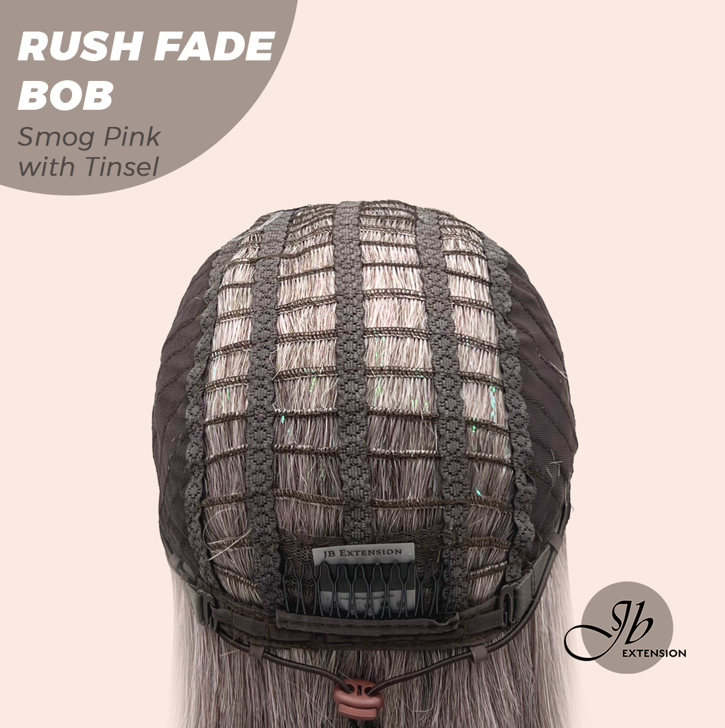 JBEXTENSION 12 Inches Short Hair Smog Pink with Tinsel Headband Wig RUSH FADE BOB - SMOG PINK WITH TINSEL