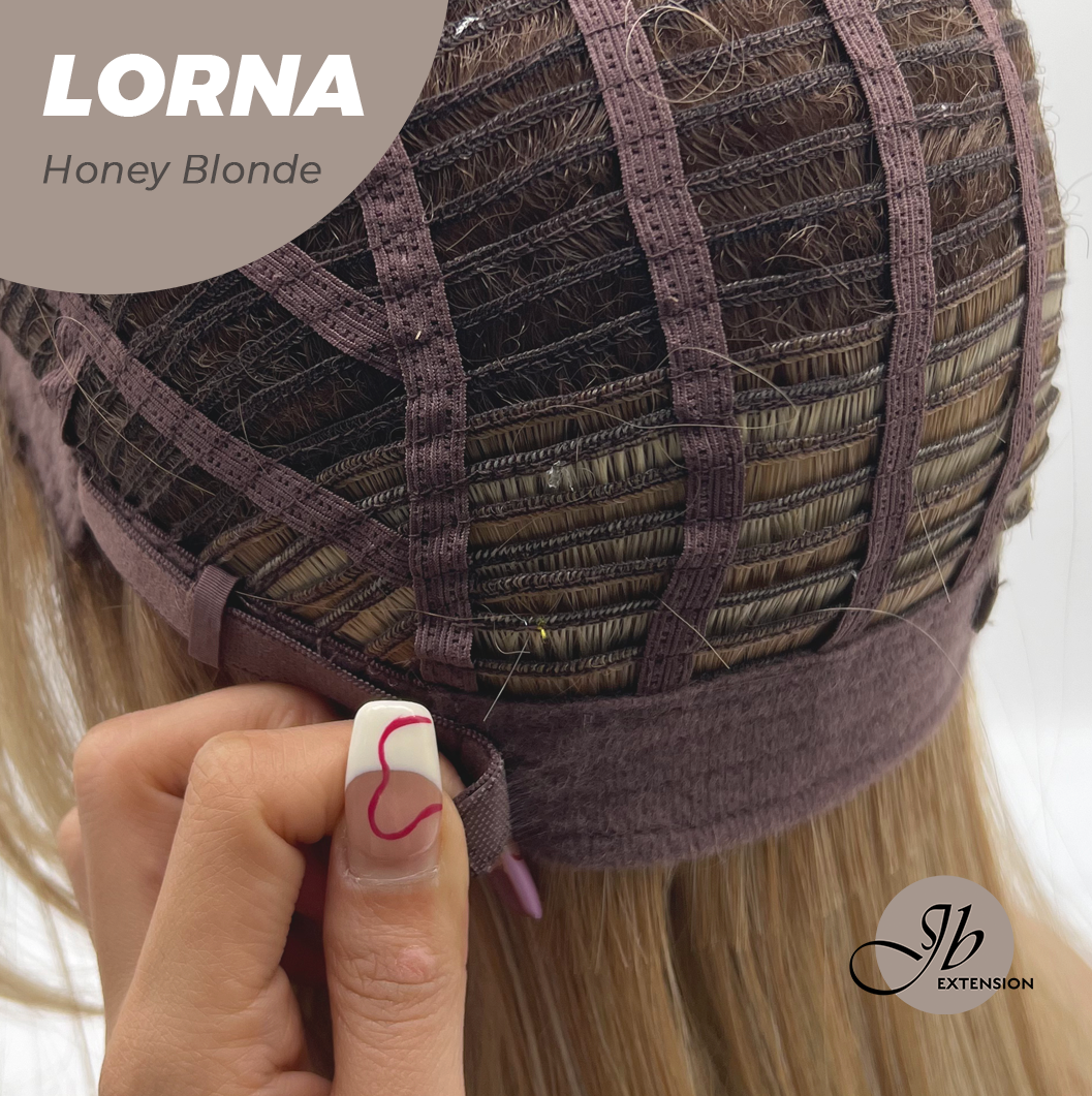 JBEXTENSION 18 Inches Honey Blonde Curly Women Fashion Full Machine Wig With Bangs LORNA HONEY BLONDE【PLUS PERMATEASE】【BENDY EAR TABS】