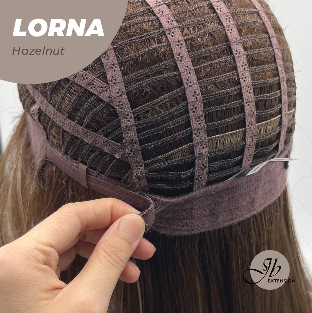 JBEXTENSION 18 Inches Hazelnut Blonde Highlight Curly Women Fashion Full Machine Wig With Bangs LORNA HAZELNUT【PLUS PERMATEASE】【BENDY EAR TABS】