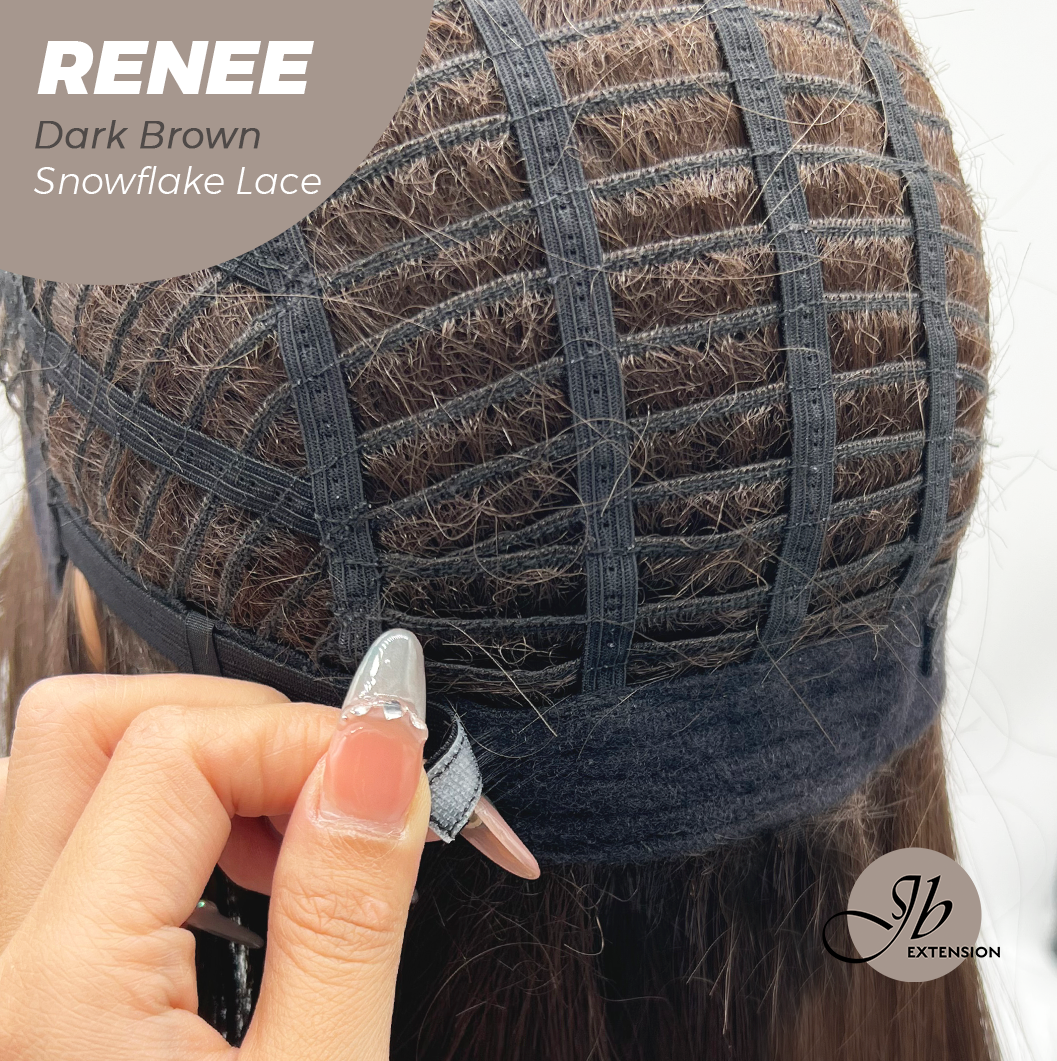 JBEXTENSION 21 Inches Dark Brown Pre-Cut T Part Snowflake Lace Frontlace Glueless Wig RENEE DARK BROWN【BENDY EAR TABS】
